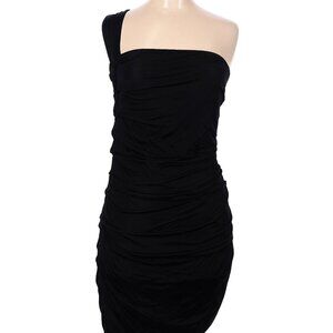 🖤 Yigal Azrouël Black One-Shoulder Bodycon Ruched Stretch Mini Dress | Size M
